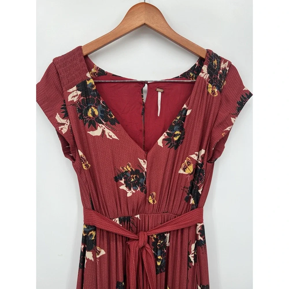 Free People Maxi Dress Women All I‎ Got Tiered Floral Boho Rusted Red Size 6